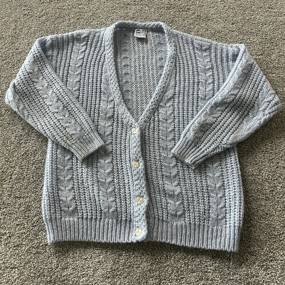 Vintage Extra Touch Cardigan Sweater Womens 20W Gray Cable Knit V Neck Hong Kong